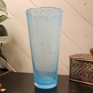 Hand Blown Art Glass Turquoise Swirl Glass Vase